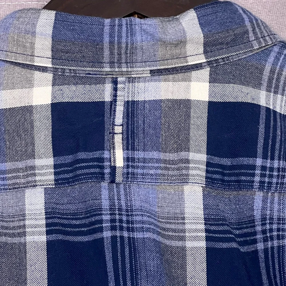 Banana Republic Luxe Flannel Shirt Mens XL Blue Plaid Exc Long Sleeve Cotton